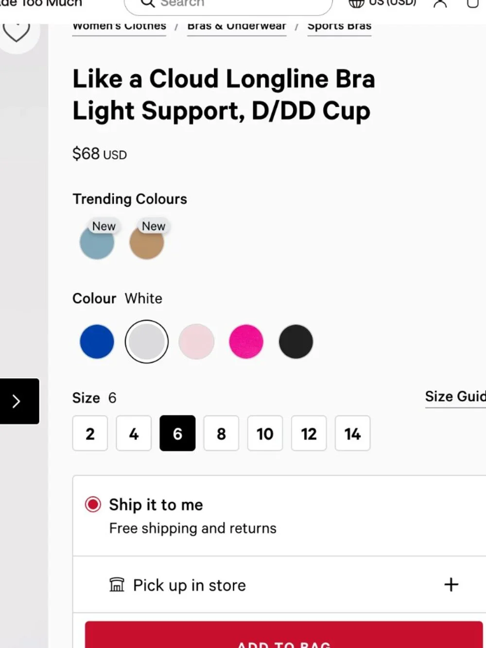 lululemon Like a Cloud Longline Bra  Light Support, D/DD Cup 6 Black